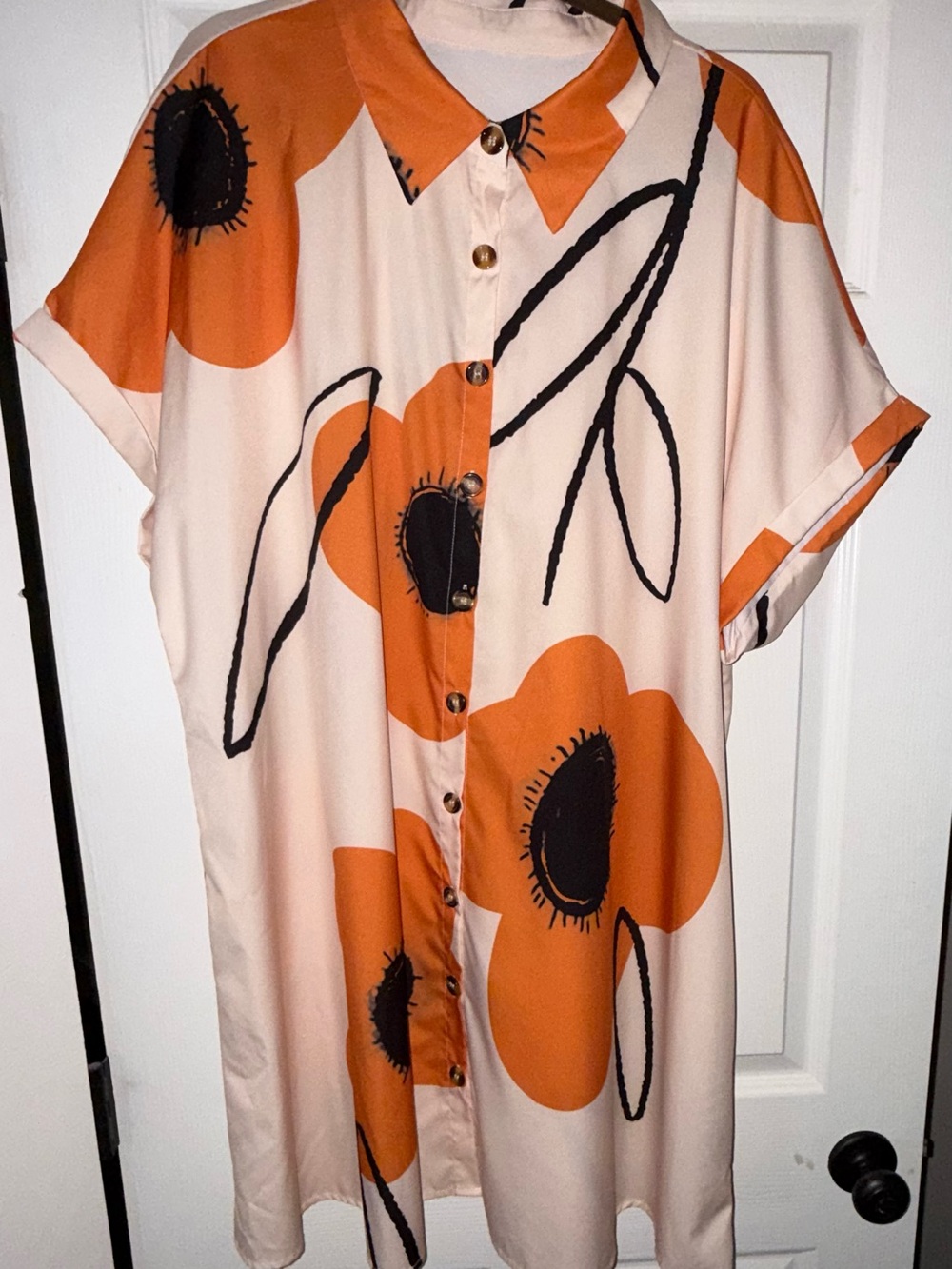 Blush Floral Button-Down Dress with Orange Flowers